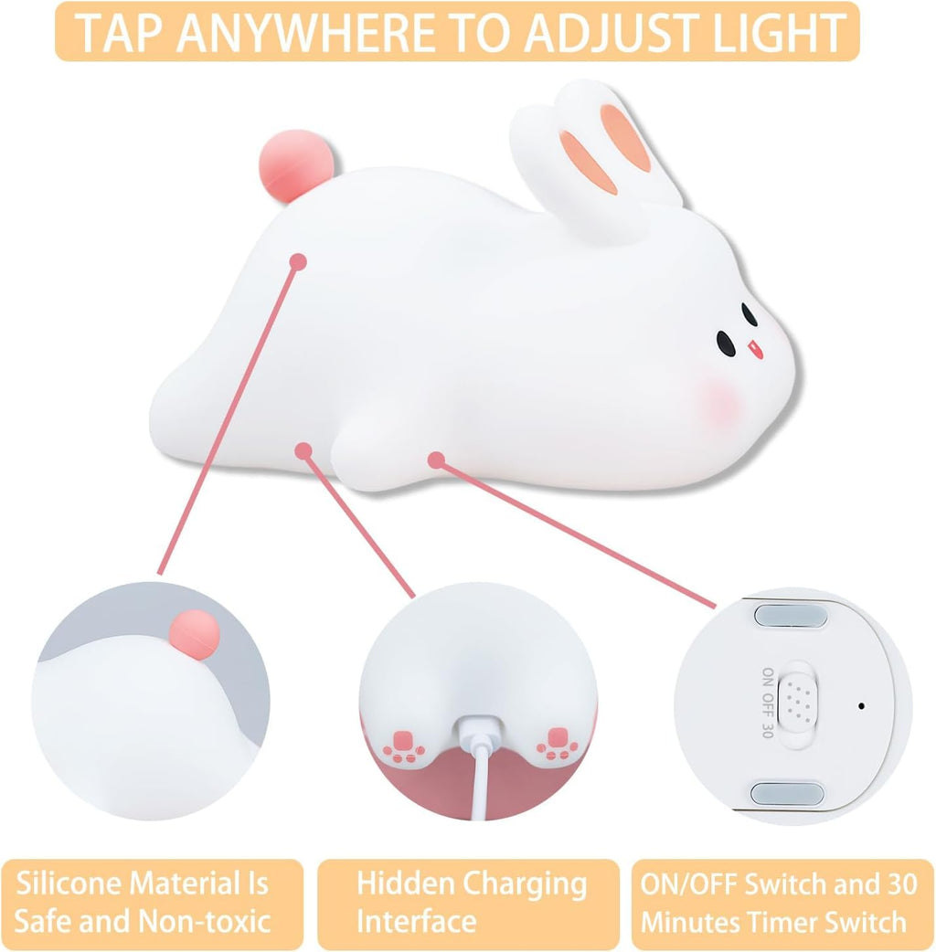 🐰 Cute Rabbit Night Light – Soft, Warm Glow Touch Lamp 🎁✨