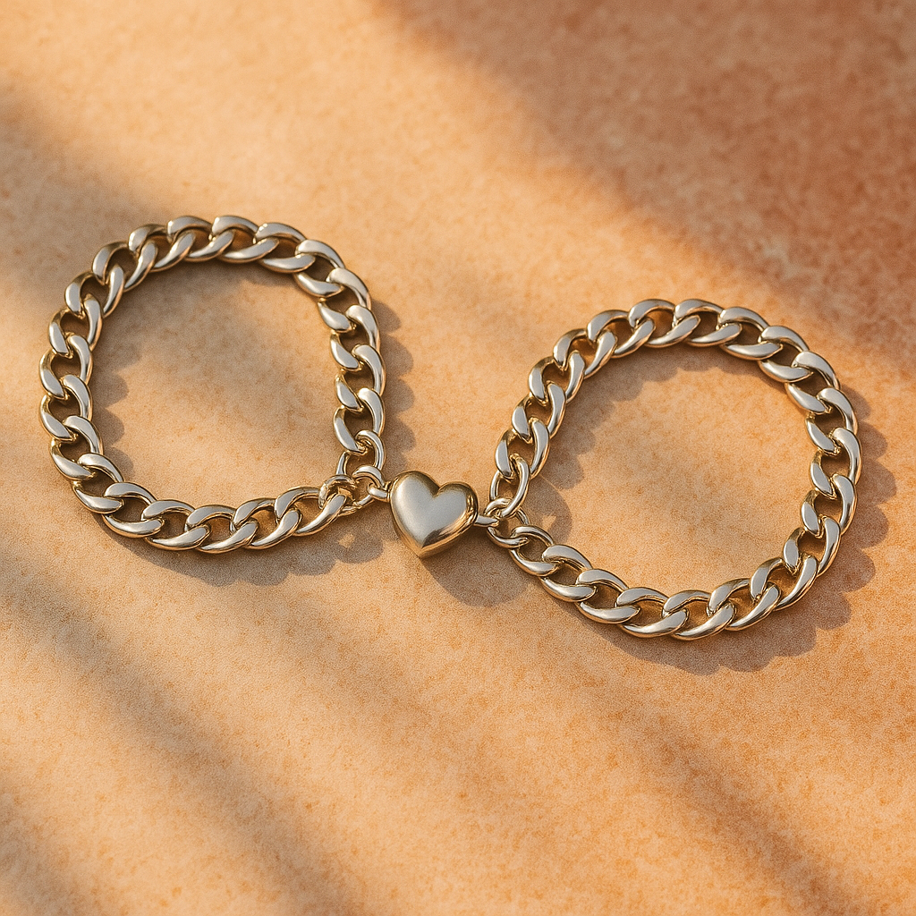Silver Magnetic Couple Bracelet – Two Halves, One Heart