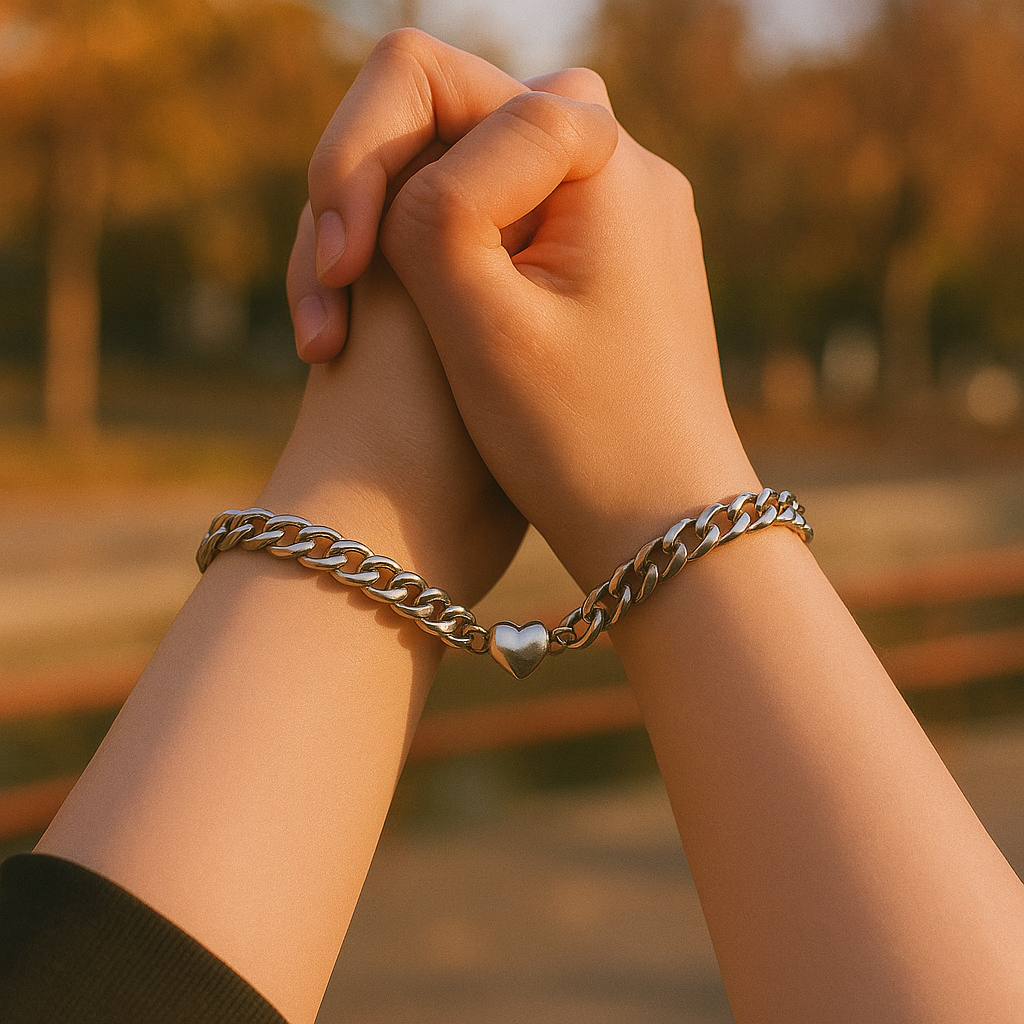 Silver Magnetic Couple Bracelet – Two Halves, One Heart