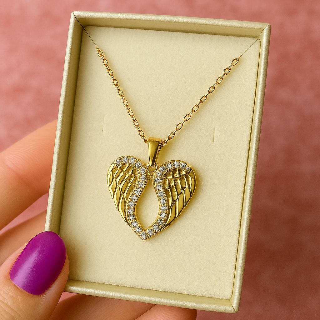 Alloy Golden Antitarnish Angel Wings Heart Necklace