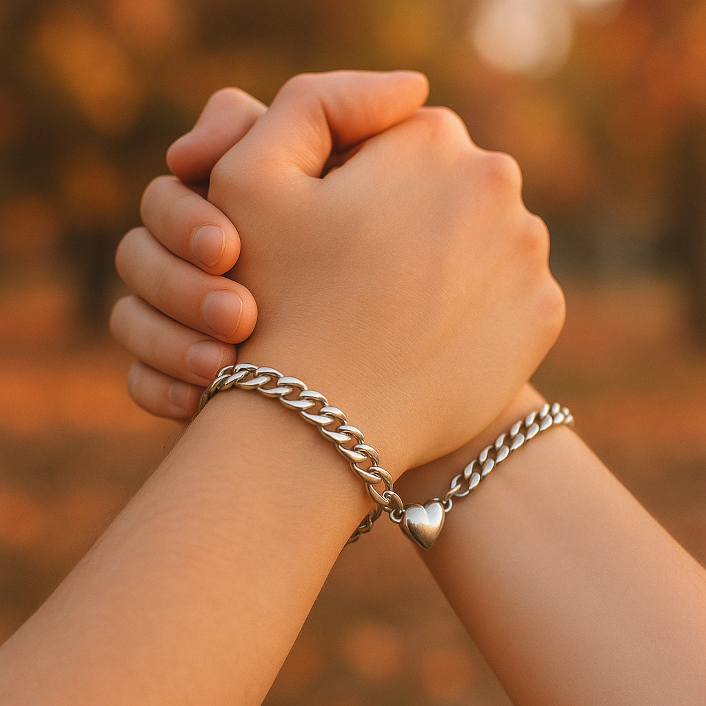 Silver Magnetic Couple Bracelet – Two Halves, One Heart