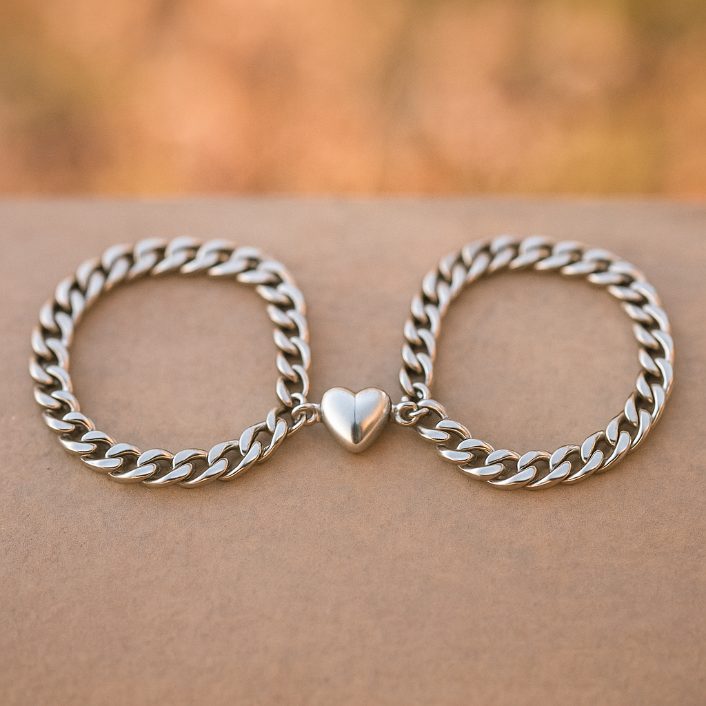 Silver Magnetic Couple Bracelet – Two Halves, One Heart